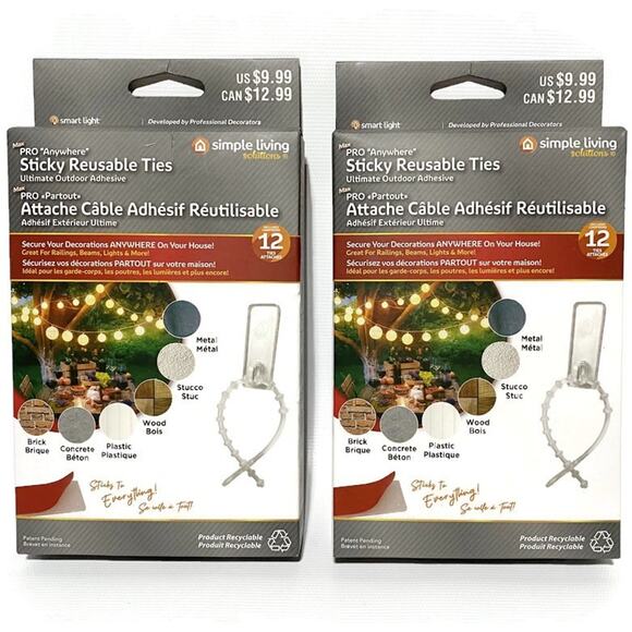 Simple Living Sticky Reusable Ties 12 Piece Indoor Outdoor Lot of 2 - Picture 5 of 7